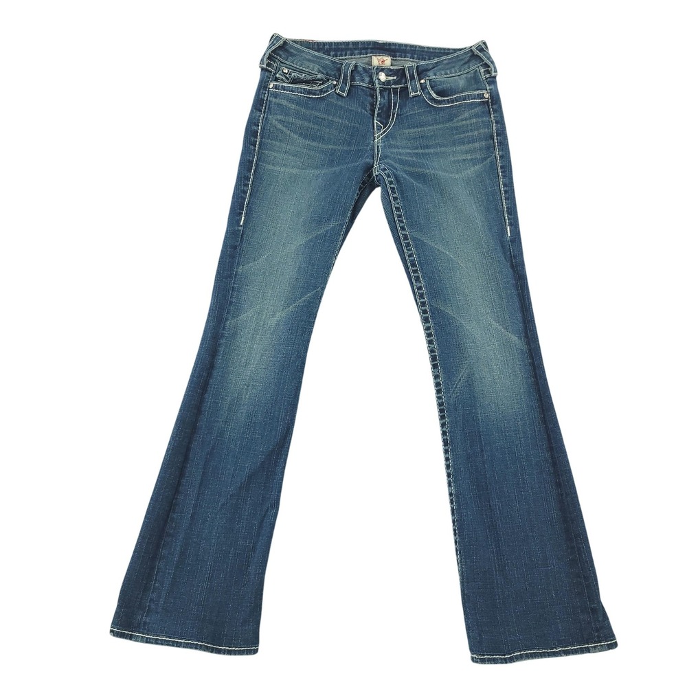 True Religion Disco Becky Big T Jeans Womens 28 Blue Wash Low Rise Flare Stretch